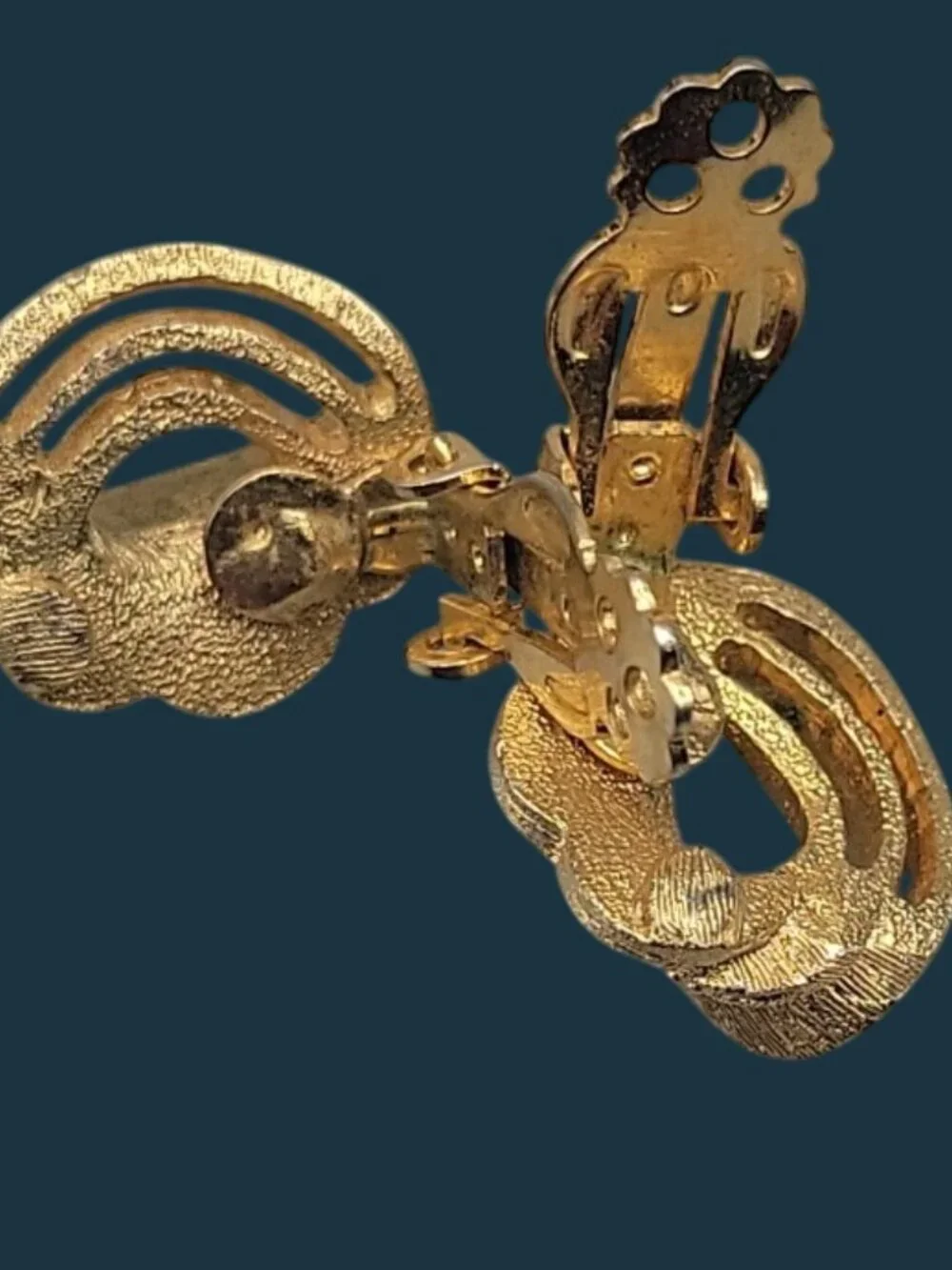 Vintage Rhinestone Accented Swirled Feather Clip On Earrings
